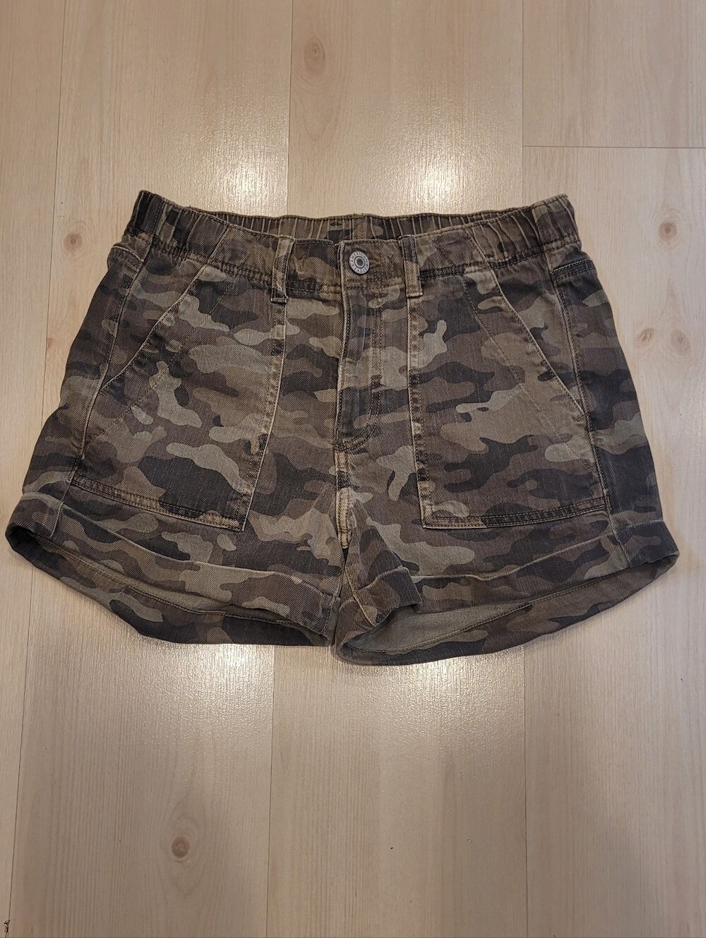 AEO High Waisted Denim Army Green Print Camo Shorts